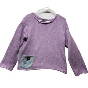 SHANNON PASSERO Knit Sweater Womens Small Purple Denim Pocket Pullover Boho